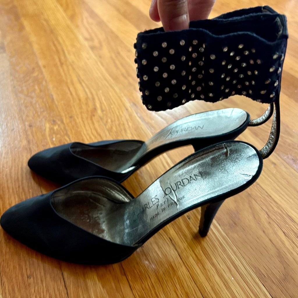 Charles Jourdan Paris Black Satin Ankle Strap Heels Eu 38 Us 7.5 Evening